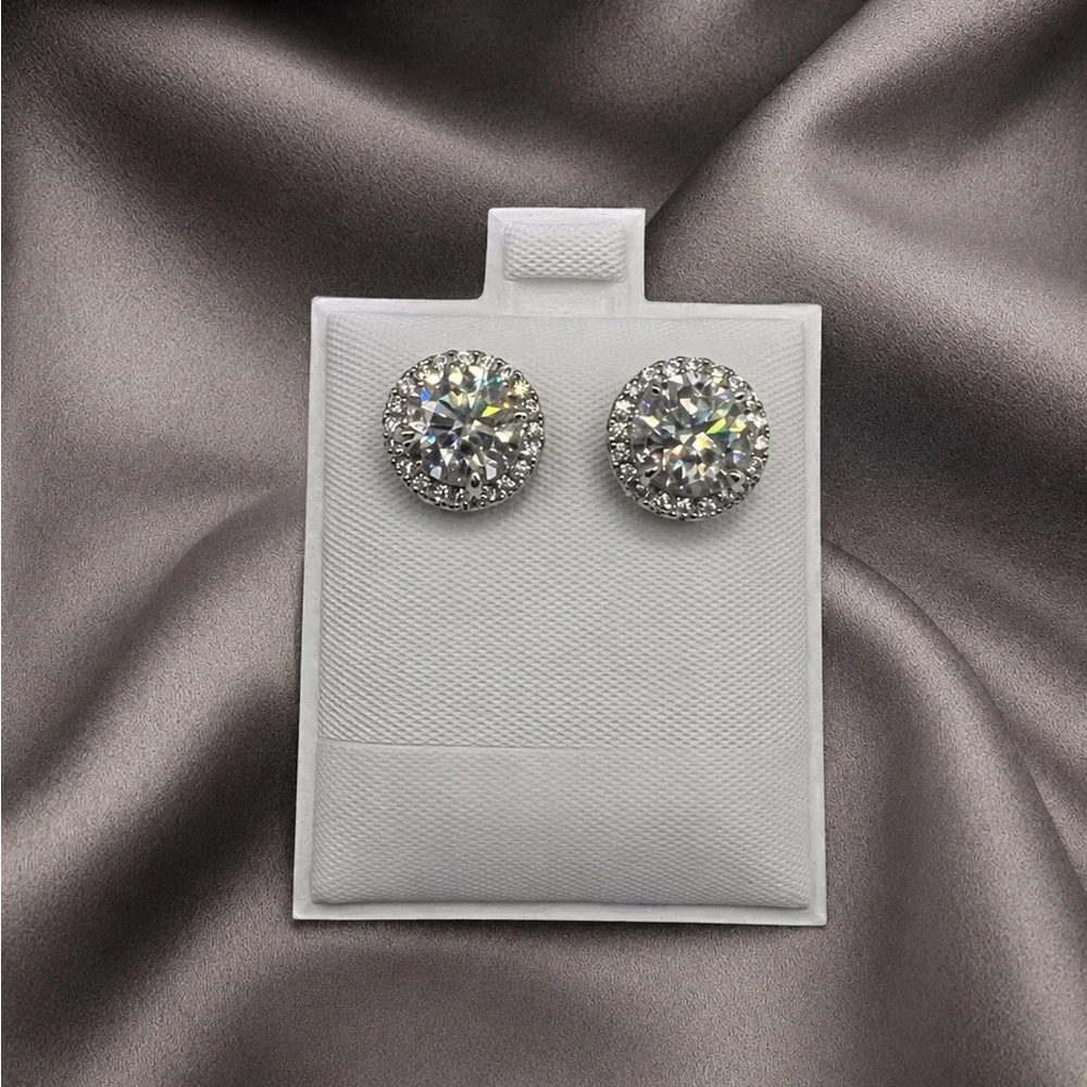 925 Sterling Silver 4.00CT  MOISSANITE  Round Halo Stud Earrings Screw Back